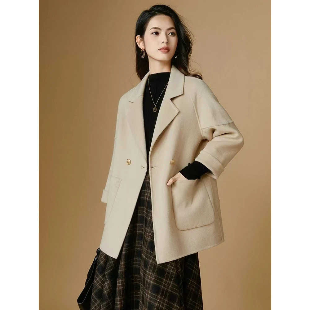 7866 XL5冬新款气质翻驳短款双面呢百搭羊毛大衣女