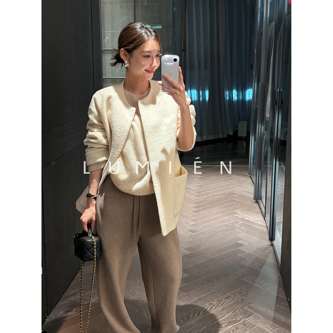 【LUMIEN 新品】秋冬新款极简风圆领A字版型绵羊毛呢大衣LX5FWW150