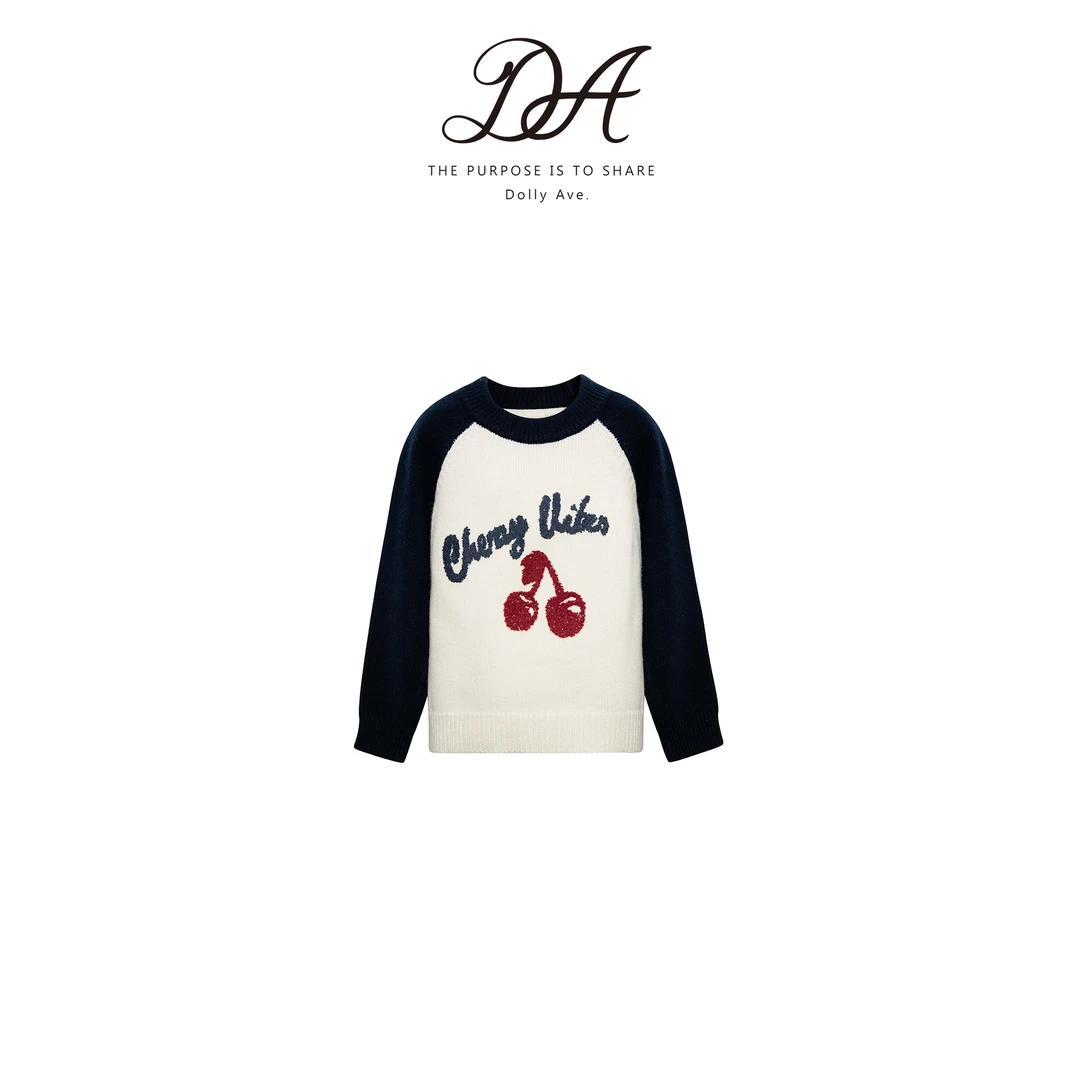 Dolly Ave「黑标系列」高定桑蚕丝羊毛混纺手工刺绣樱桃女童毛衣