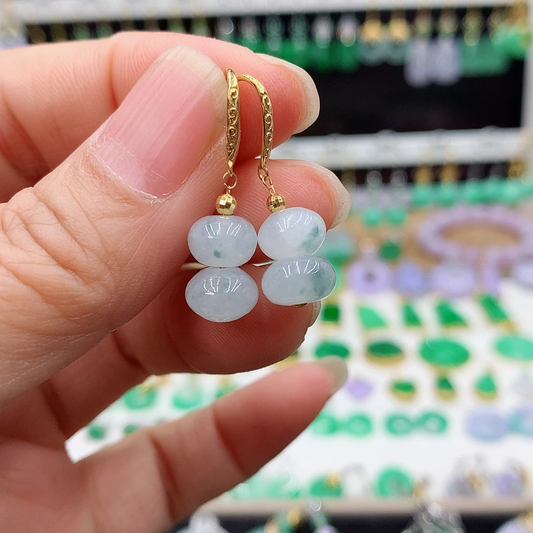 翡翠耳饰18K金镶嵌的