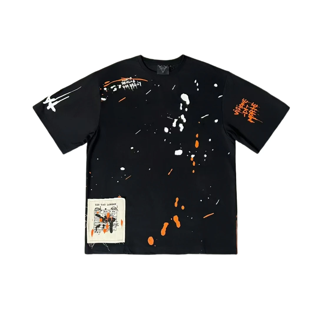 潮牌泼漆涂鸦短袖T恤高街宽松休闲圆领纯棉T恤