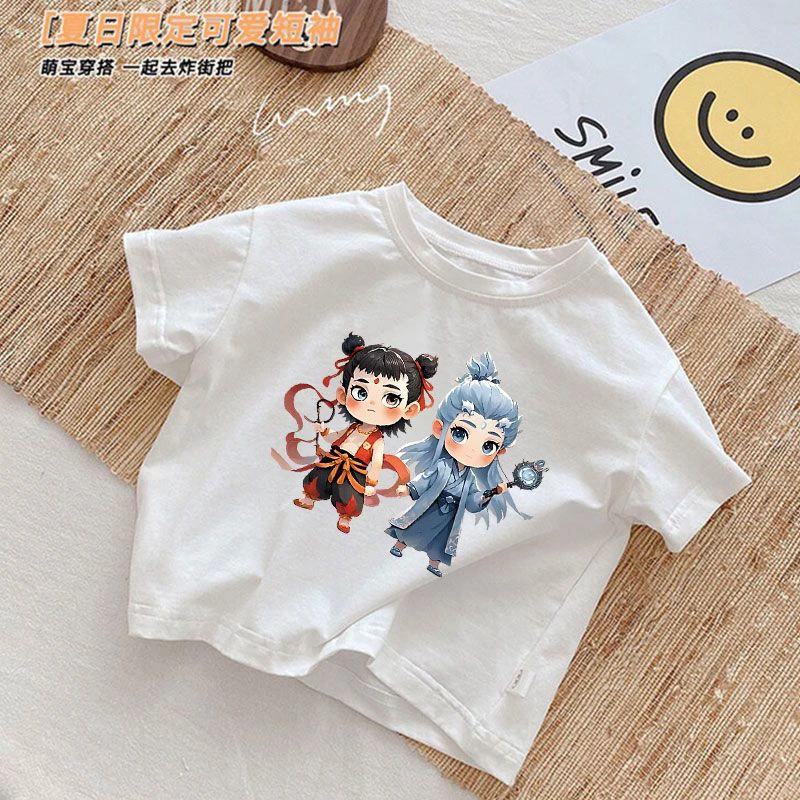 儿童爆款哪吒敖丙衣服夏季纯棉男女童短袖T恤宽松休闲上衣半袖t恤