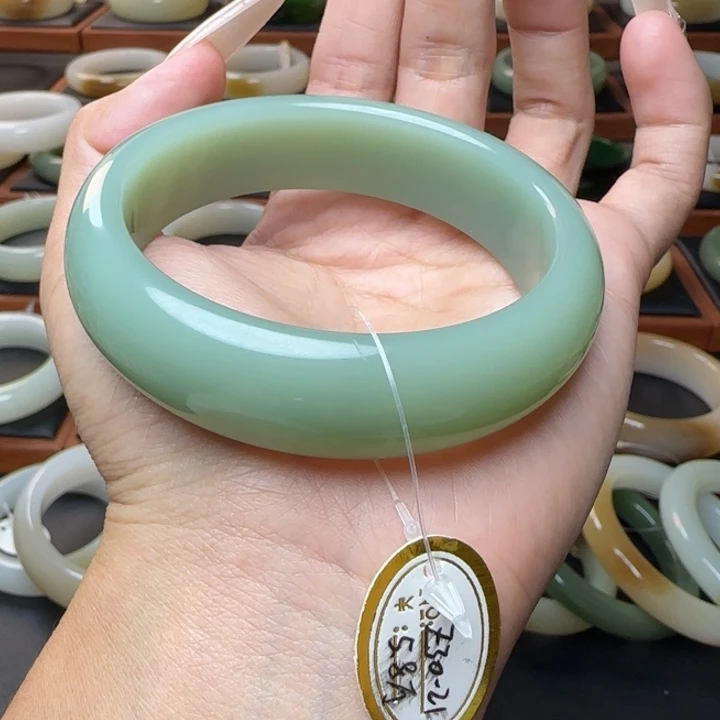 和田玉未镶嵌手镯蓝调粉青正装58