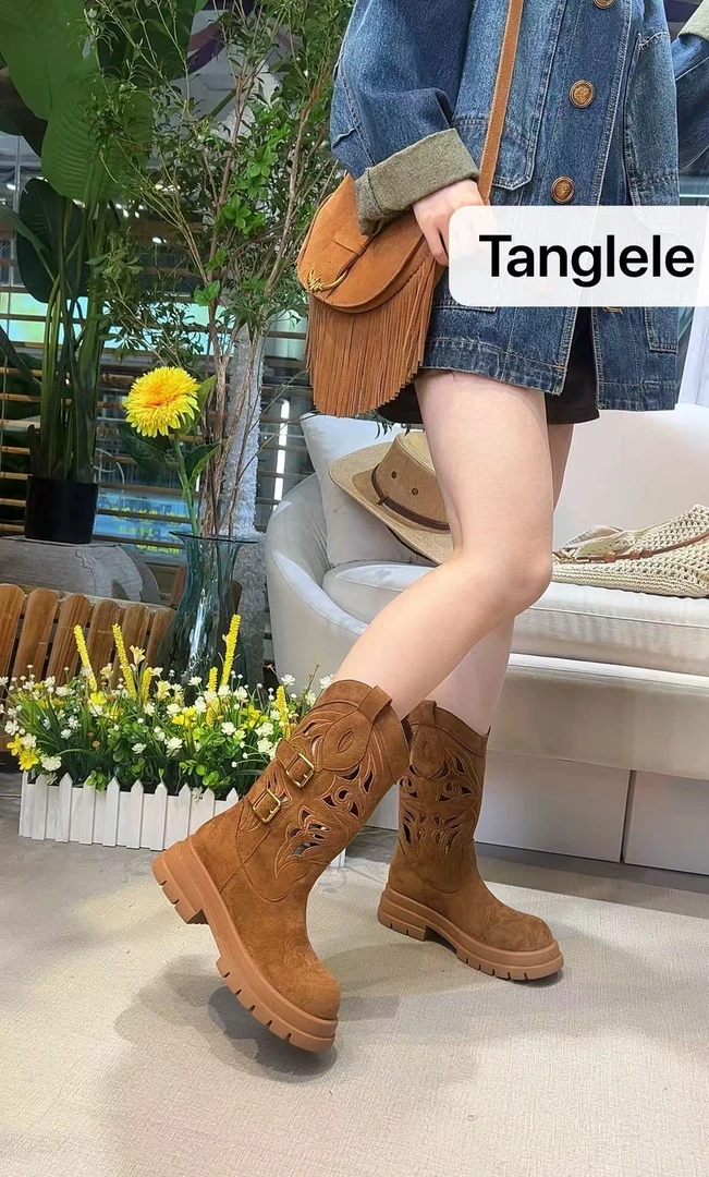 唐乐乐｜25new春夏限定旅游度假风厚底镂空短筒靴 360-2