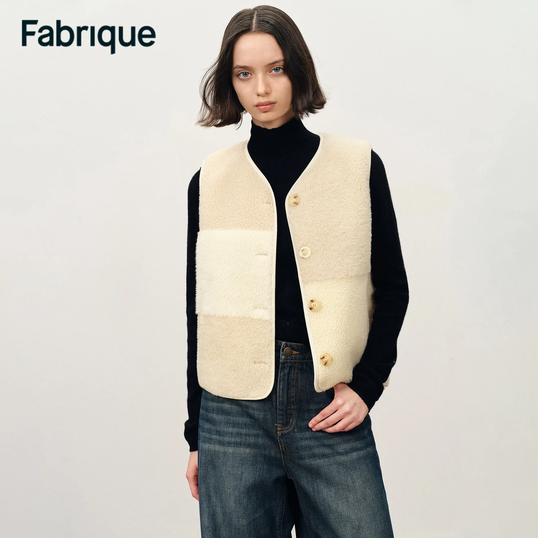 Fabrique Stoke 秋冬新品正反两穿解构拼色绵羊毛绒感保暖马甲
