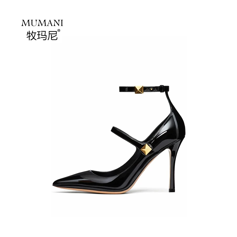 Y230高跟鞋女真皮细跟超高跟尖头单鞋一字带搭扣玛丽珍鞋MT128