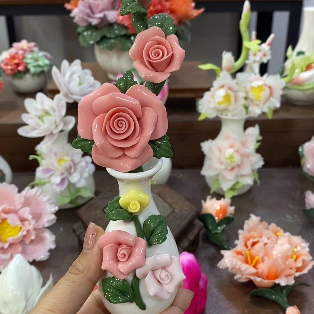 摆件陶瓷手工花摆件