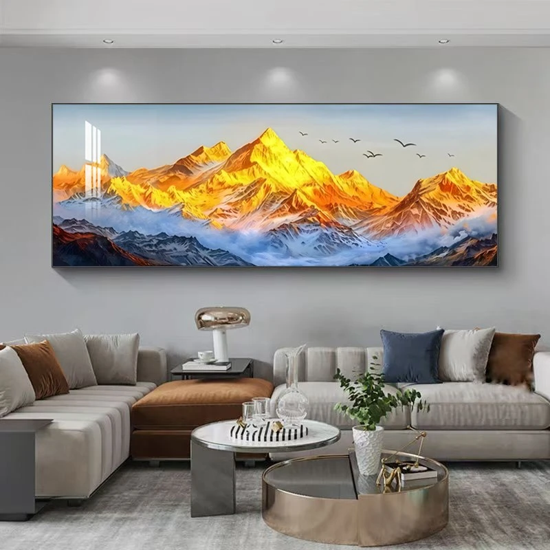 整幅背景墙装饰画日照客厅挂画壁画客厅高档大气金山沙发新款2025