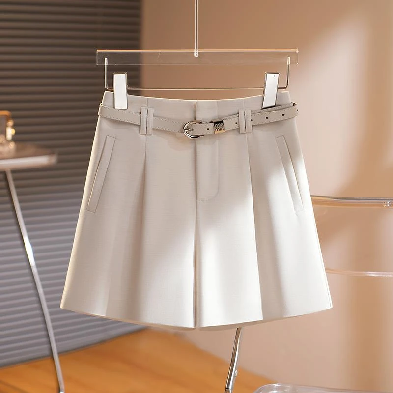 米白色气质西装短裤女今年夏季新款a字休闲高腰小个子显高阔腿裤