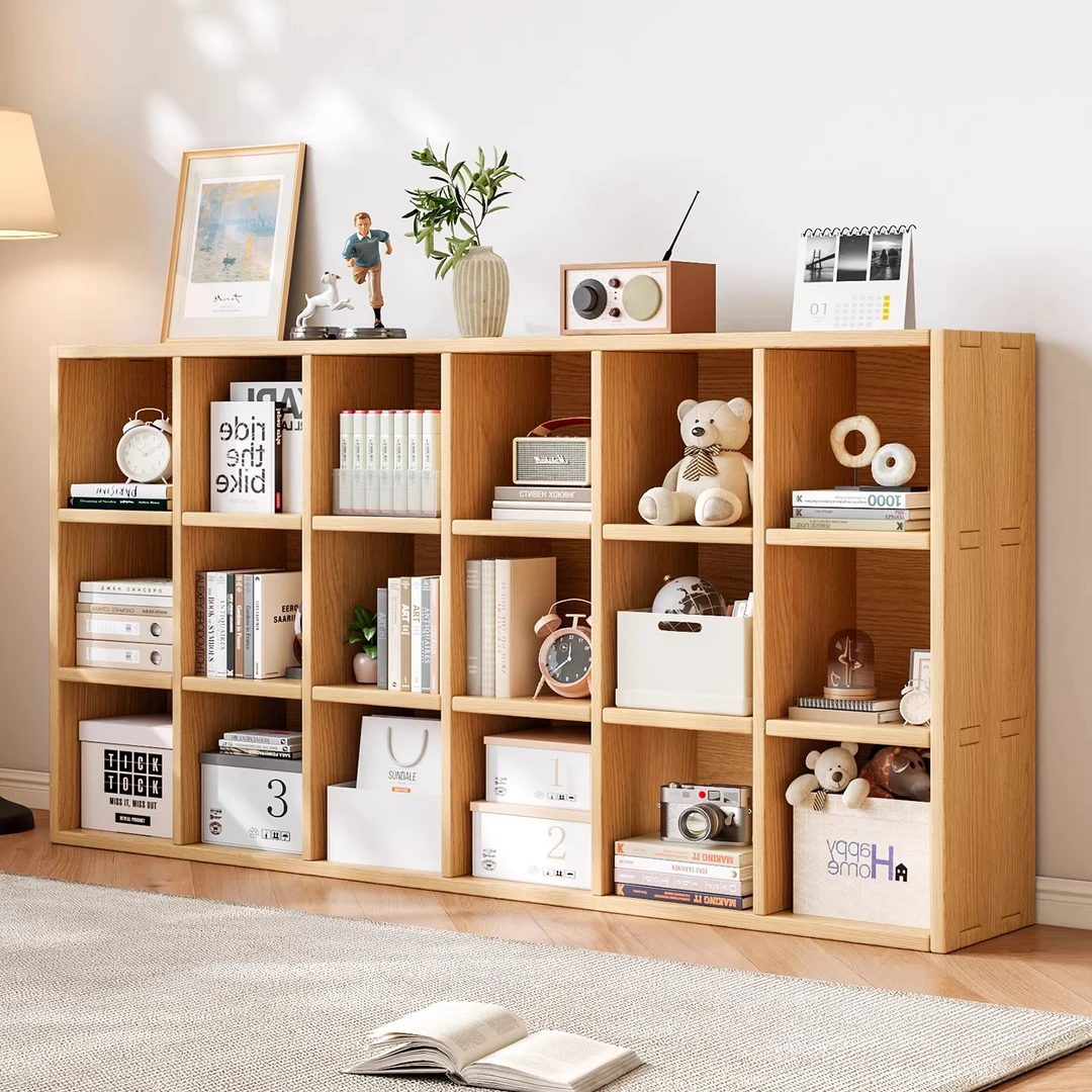 实木书架落地矮书柜家用收纳置物柜客厅格子柜幼儿园组合储物柜子