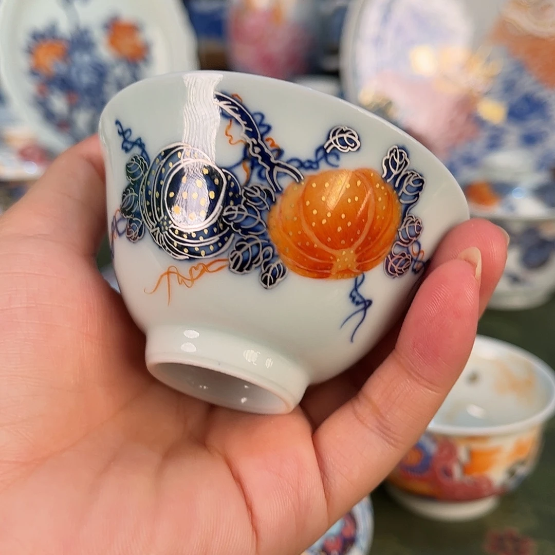 青花加彩南瓜主人杯
