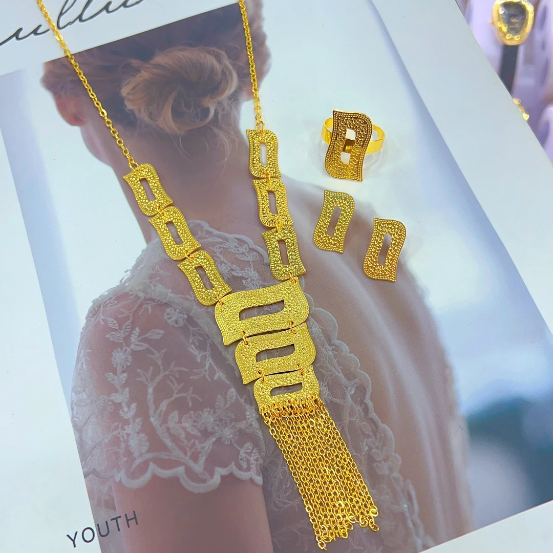 铜合金项链 伊帕尔阿依新款时尚气质个性三件套 项链 耳环 戒指..