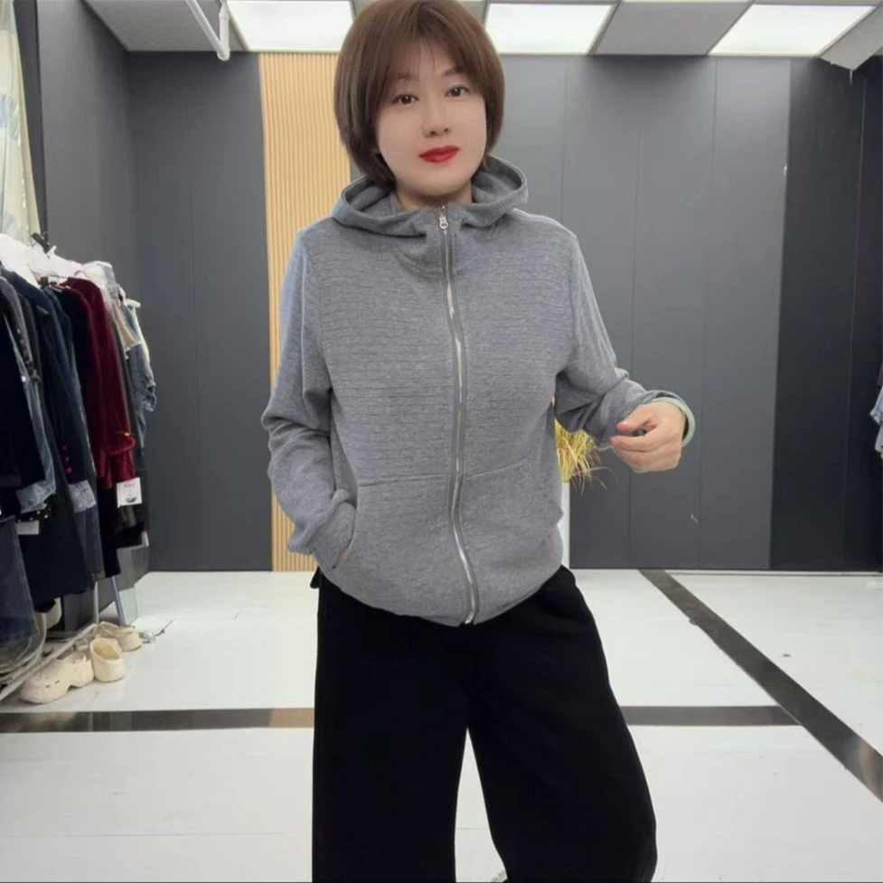 极简风拉链街头风运动风连帽卫衣加厚女款时尚网红针织休闲-1769