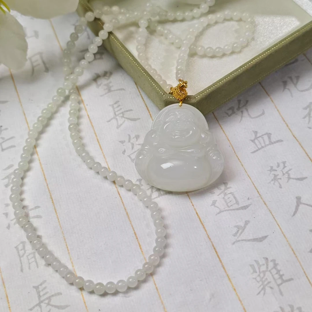 【小池专属】18K和田玉白玉佛公套链  SRZC029