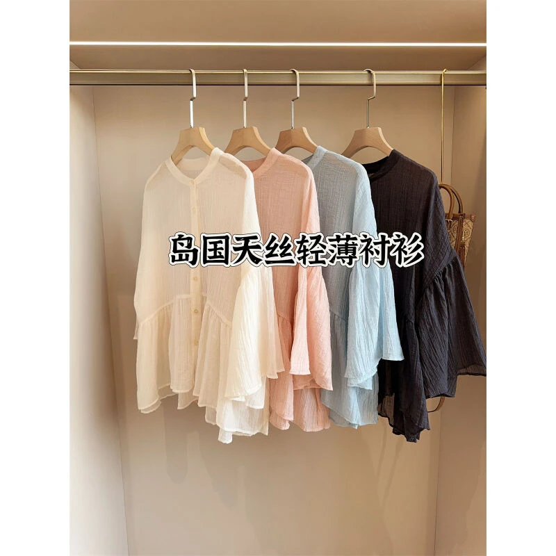 日单  轻薄天丝衬衫女