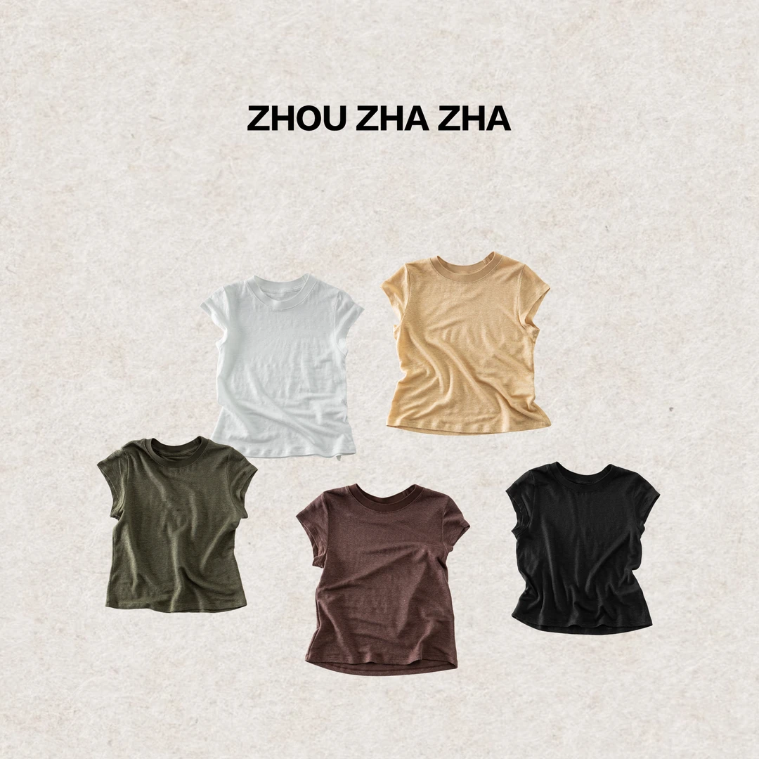 【周炸炸】全亚麻 夏日纯色肌理感螺纹圆领休闲百搭防晒T#256668