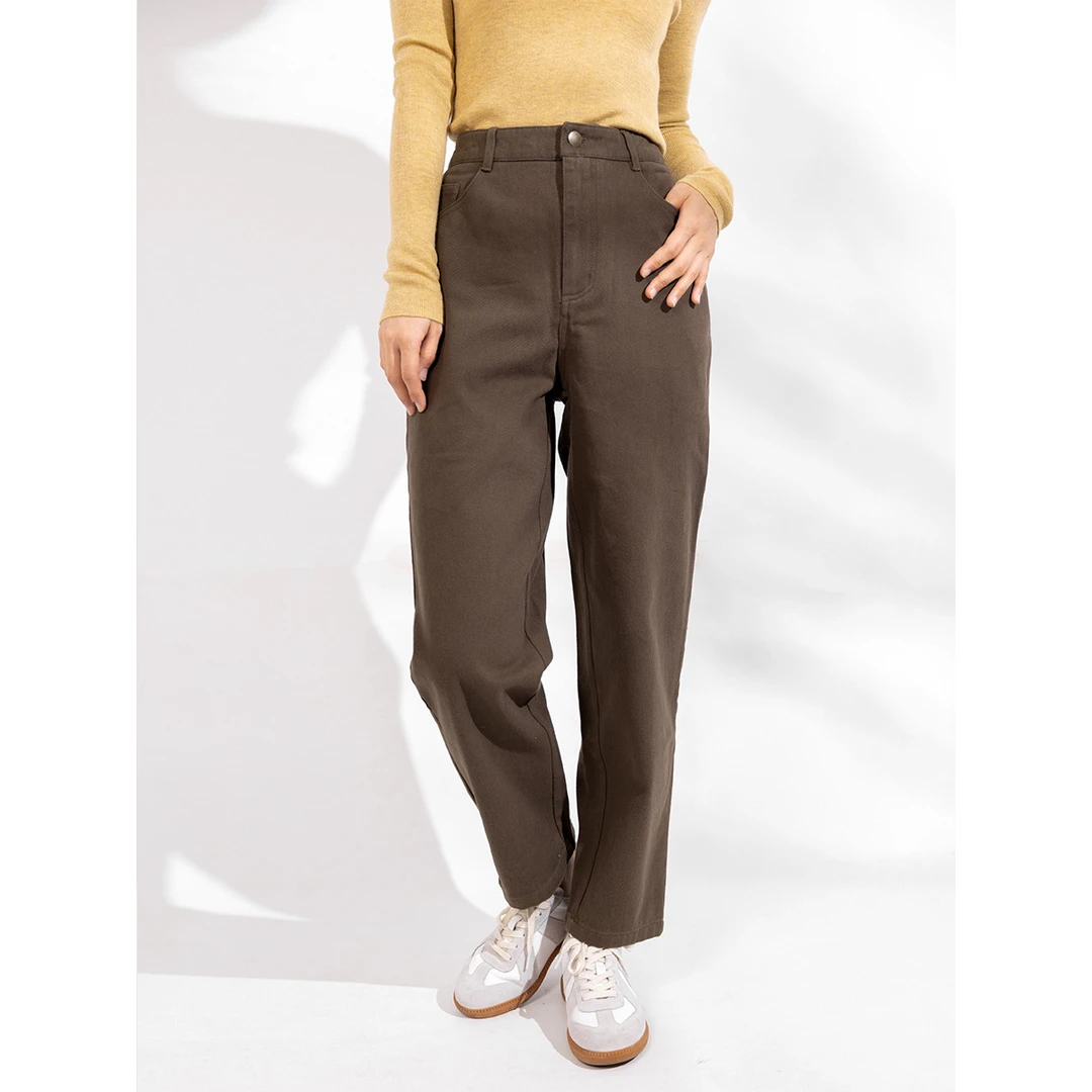 PLUS严选素町春季女士纯棉磨毛加厚高腰显瘦九分小直筒牛仔裤裤子