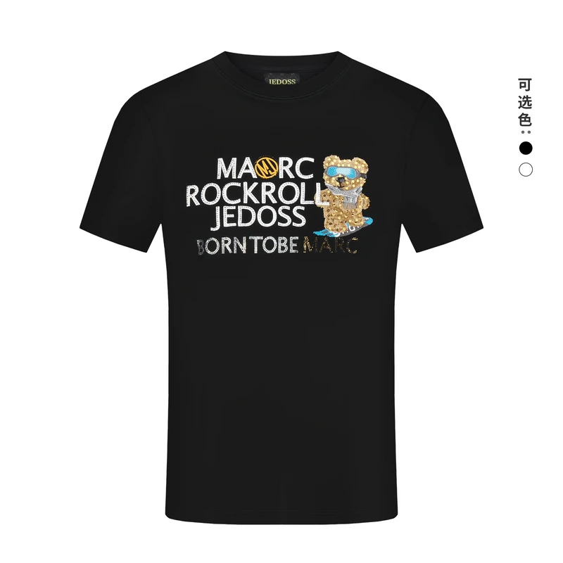 JEDOSS/爵迪斯t恤男款夏季2025感T恤衫休闲珠片绣熊仔刺绣T恤潮