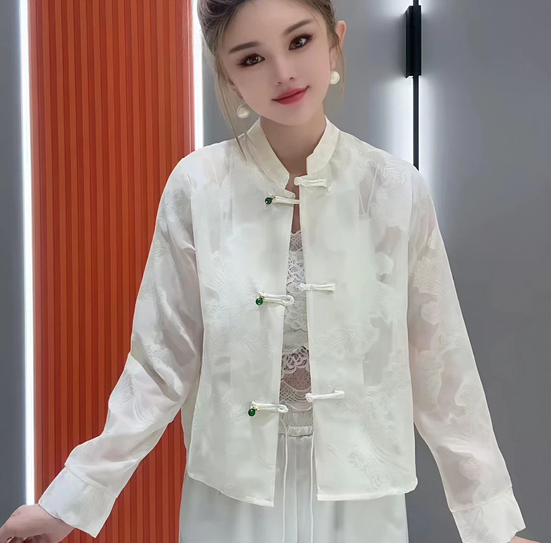 新中式国风盘扣防晒短外套女夏季新款提花防晒衣轻奢气质薄款上衣