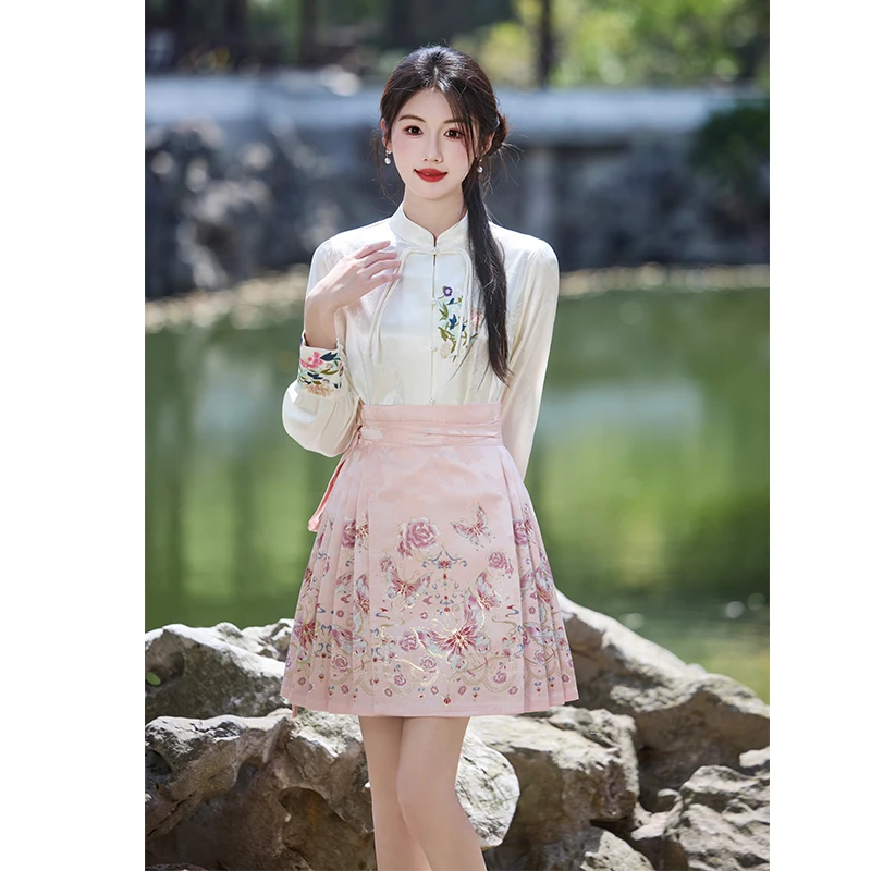 粉色新中式国风马面裙2025新款夏搭配的上衣成人汉服平时可穿套装