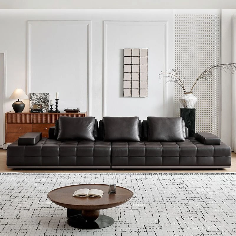 劳伦斯沙发意式极简直排黑色沙发劳伦斯真皮沙发直排沙发黑色沙发