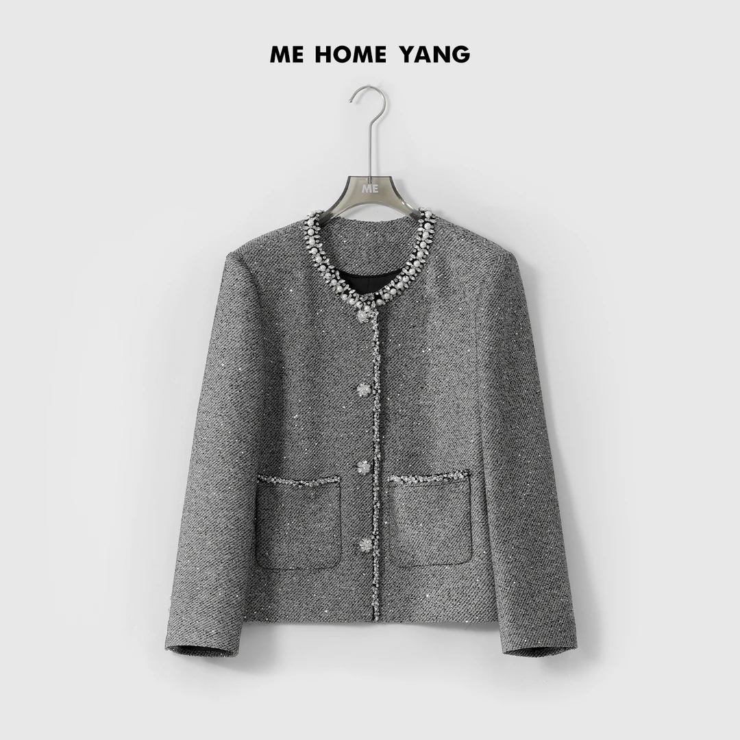 ME【亮钻小香】桑蚕丝醋纤绵羊毛混纺重工时尚百搭外套MESS0593