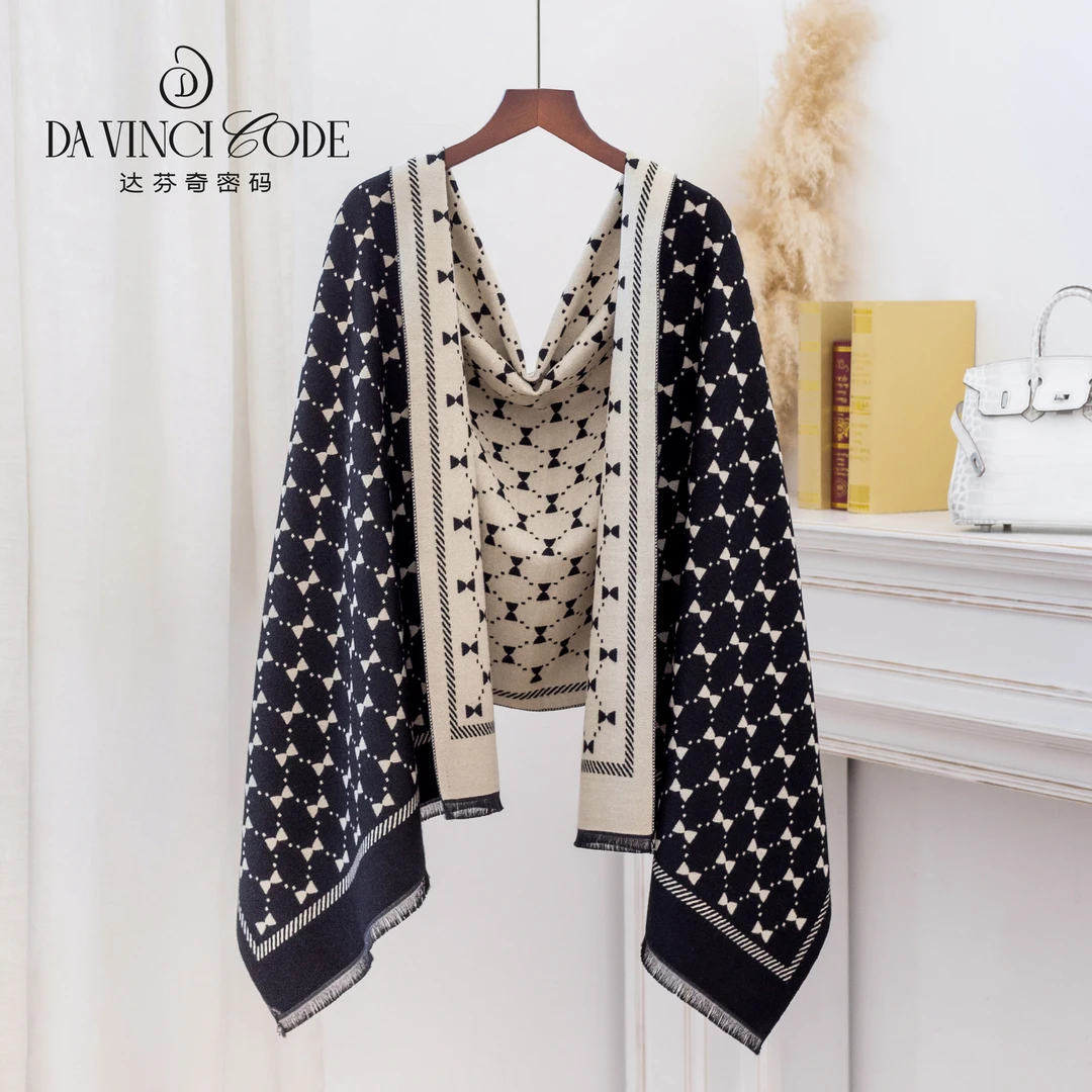 达芬奇密码蝴蝶结围巾2025双面秋冬办公室仿羊绒保暖外搭防晒披肩