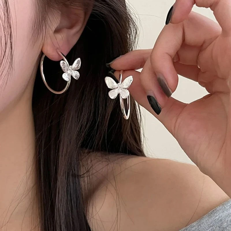 合金无非金属耳饰 显脸小蝴蝶耳圈耳环女2025新款爆款耳钉小众设