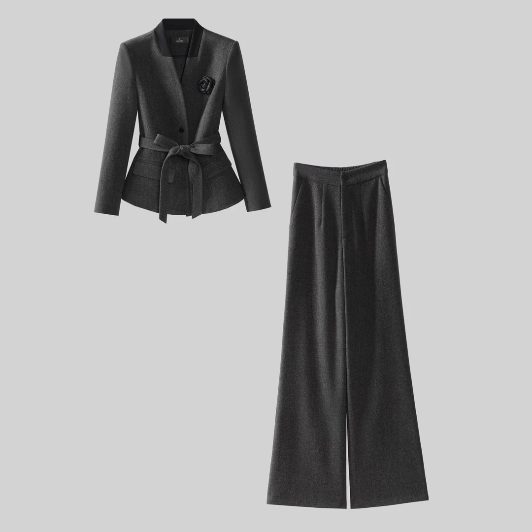 G208秋季新款高级感小香风时尚洋气套装上衣阔腿裤两件套女