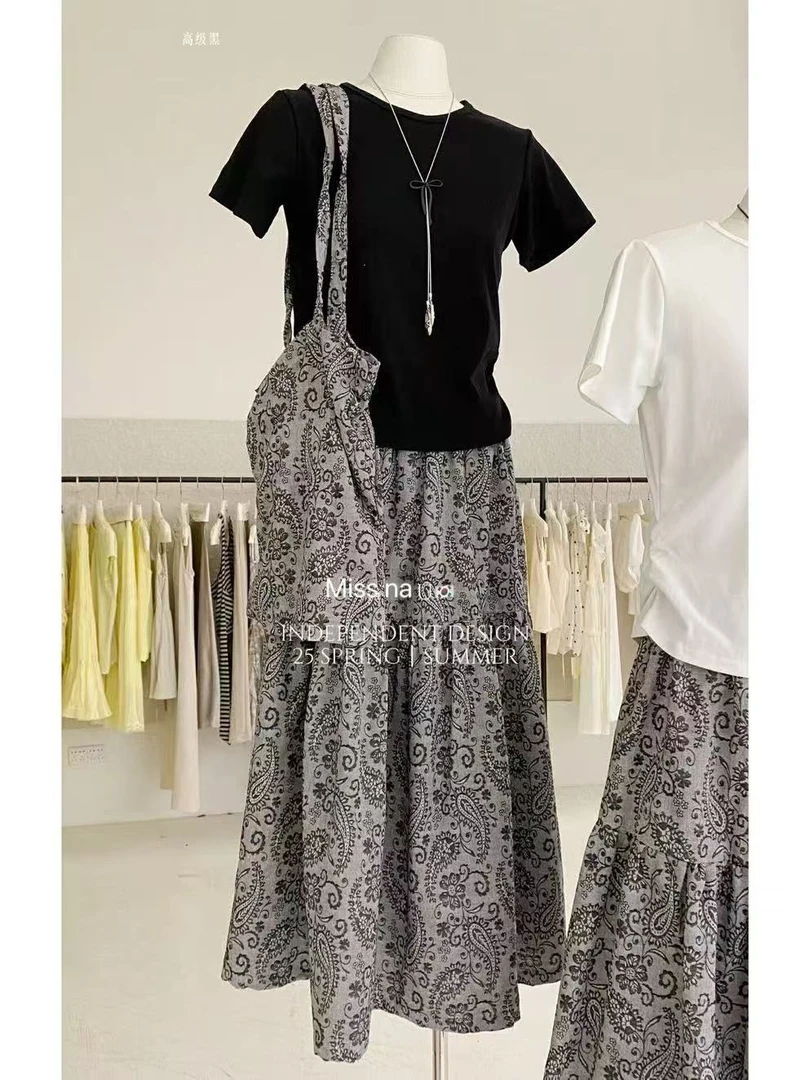 Miss na 9065灰色 韩系莱赛尔棉工艺特色腰果花半身长裙