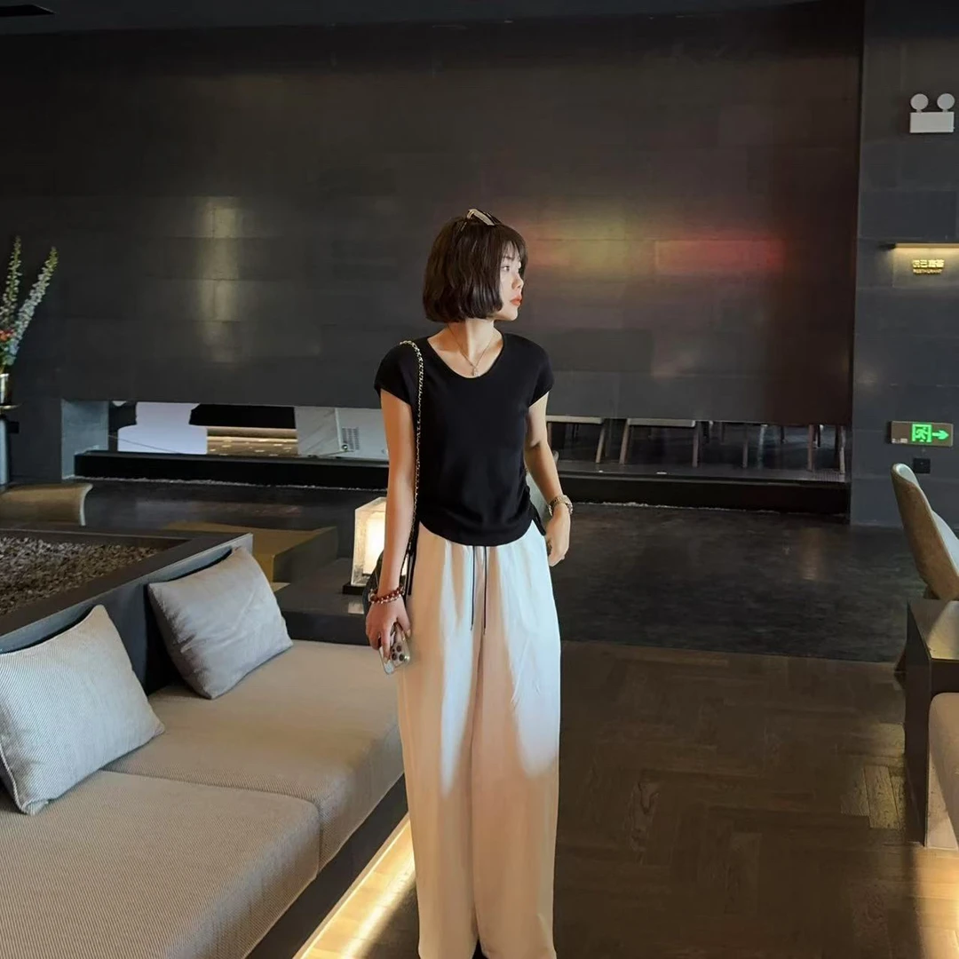 玳妮【花园派对】夏季圆领飞飞袖螺纹抽绳软糯百搭套头线衫显瘦线衫