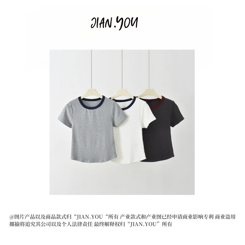 JIANYOU-[换季好物]2025初夏新款美式蛇骨纹短袖正肩T恤K-KA1013