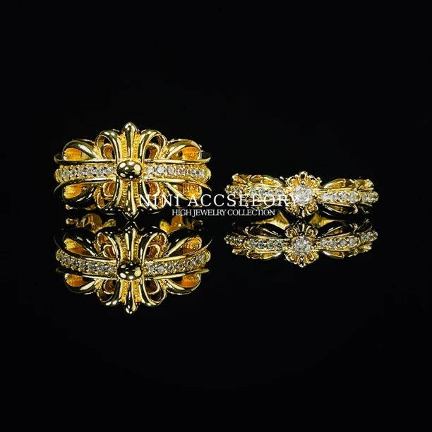 『金色鸾尾』潮奢嘻哈甜酷时尚闭口卡码圈戒指