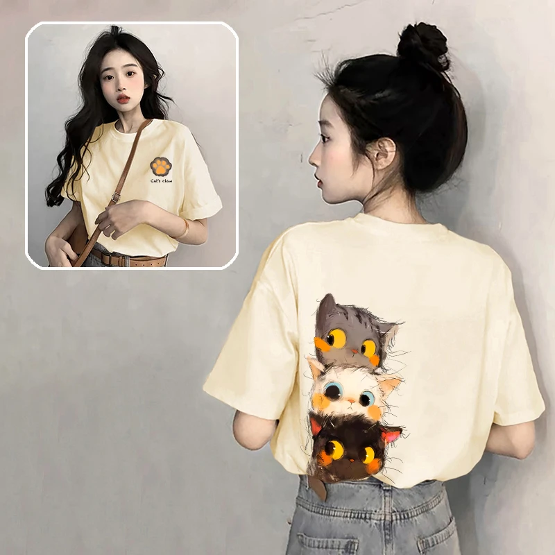 时尚百搭猫咪短袖t恤女2025新款爆款夏季超好看纯棉宽松半袖上衣