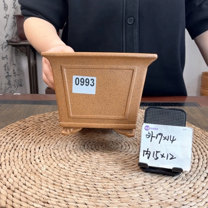紫砂花盆柴烧圆角窗面四方0993