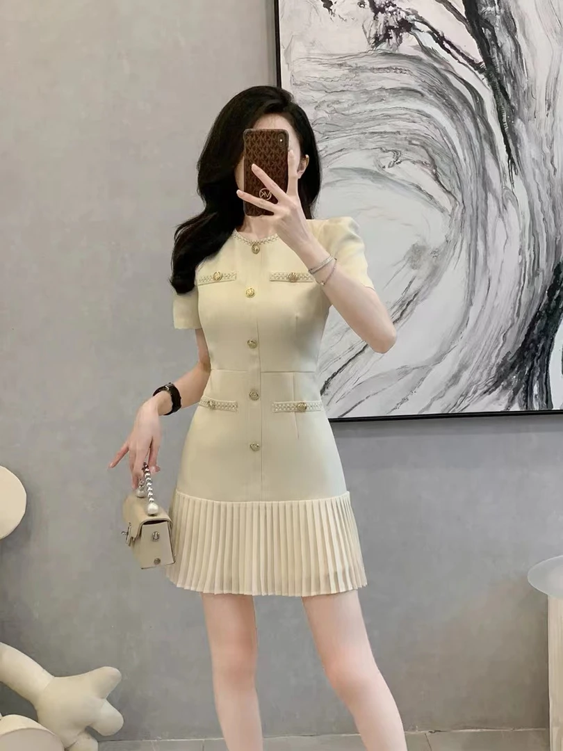 法式小香风2025夏季新款高级感千金风短袖名媛气质收腰连衣裙