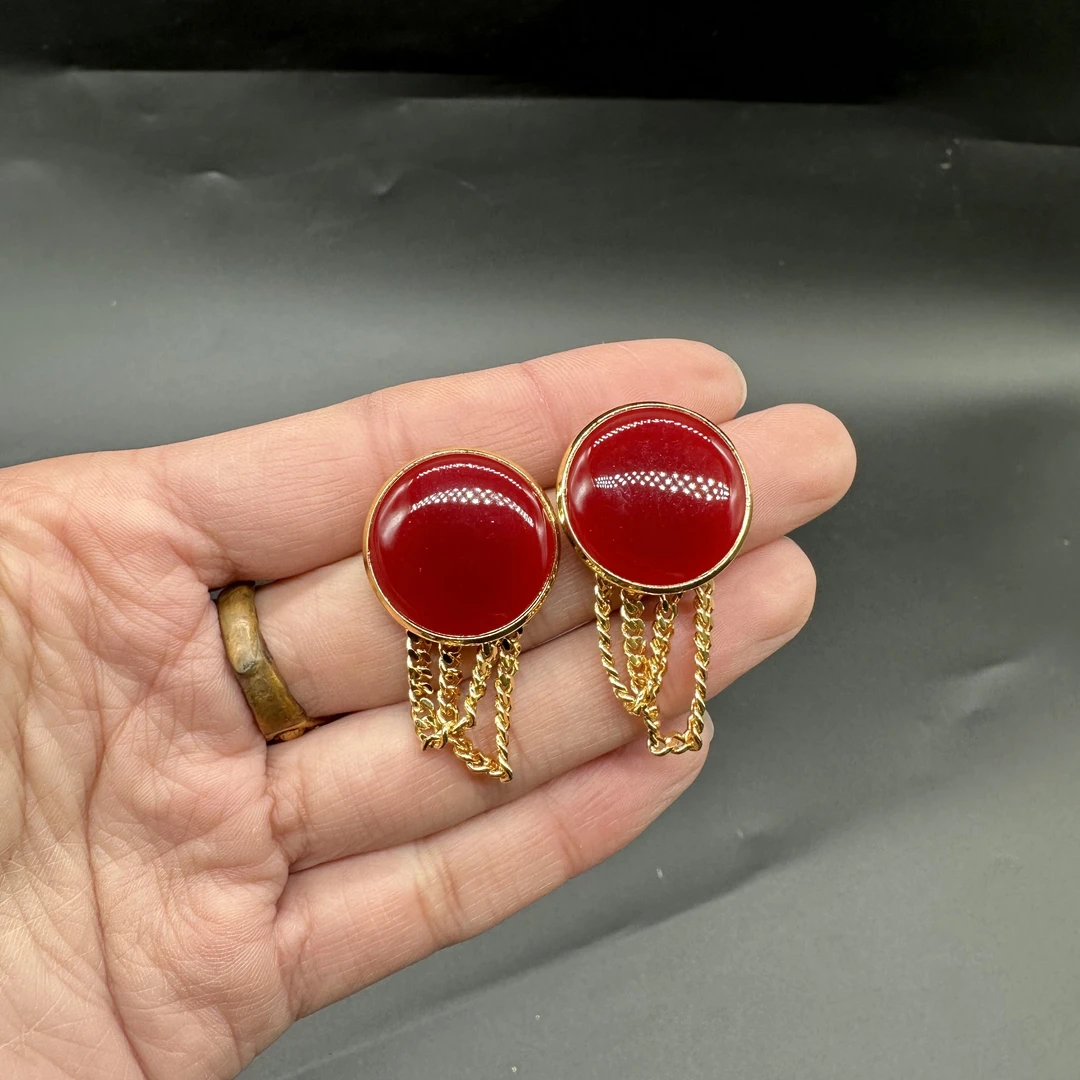 铜合金耳饰 耳饰港风气质复古红色高级感网红耳环包邮发邮政