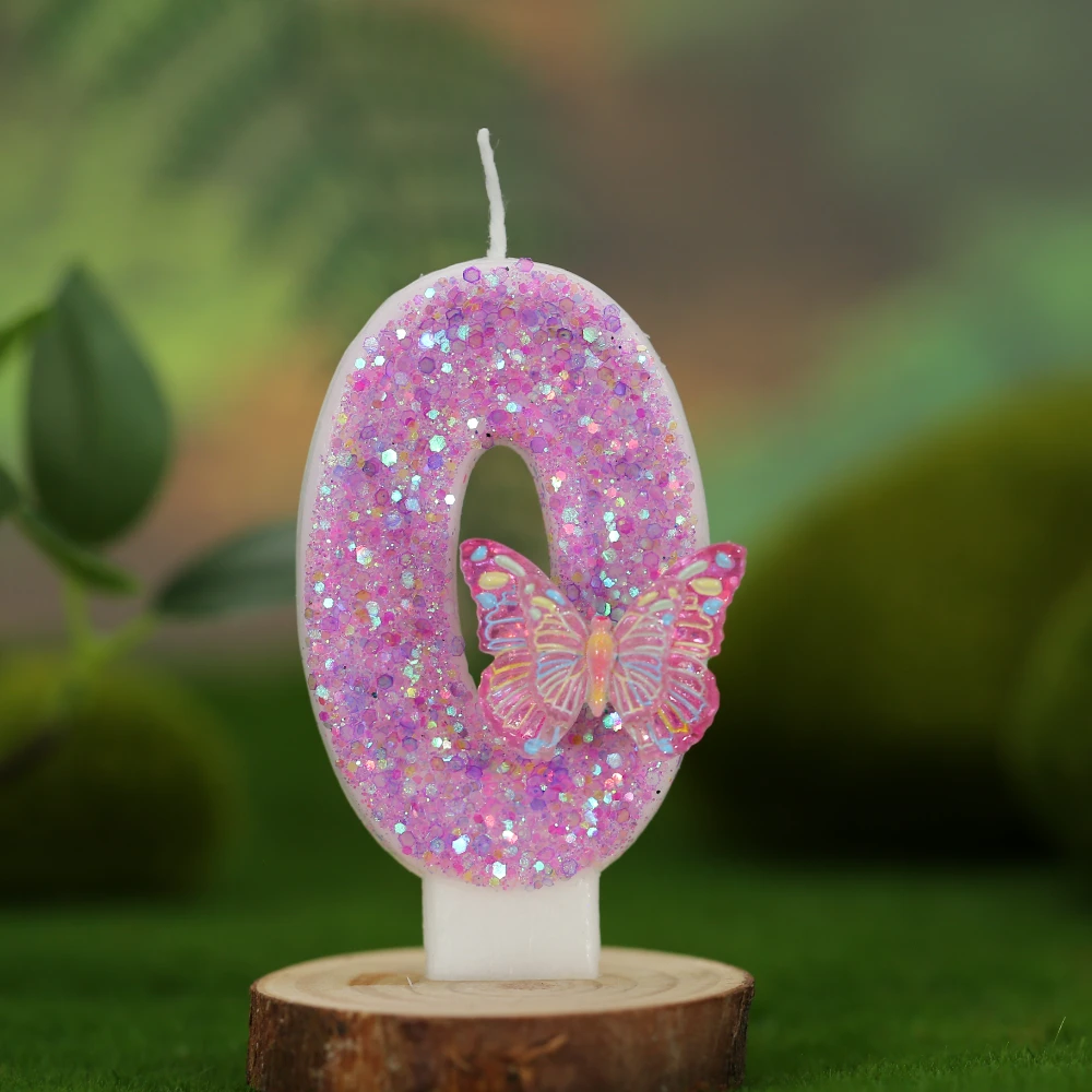 新款创意紫色蝴蝶数字蜡烛适合小女生生日庆祝派对甜品装饰插件