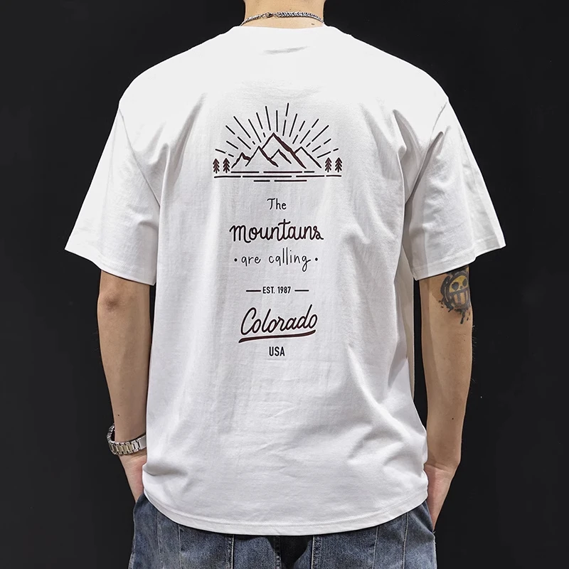 UPURA印花白色短袖t恤男士夏季新款男款潮百搭舒适简约潮流T恤