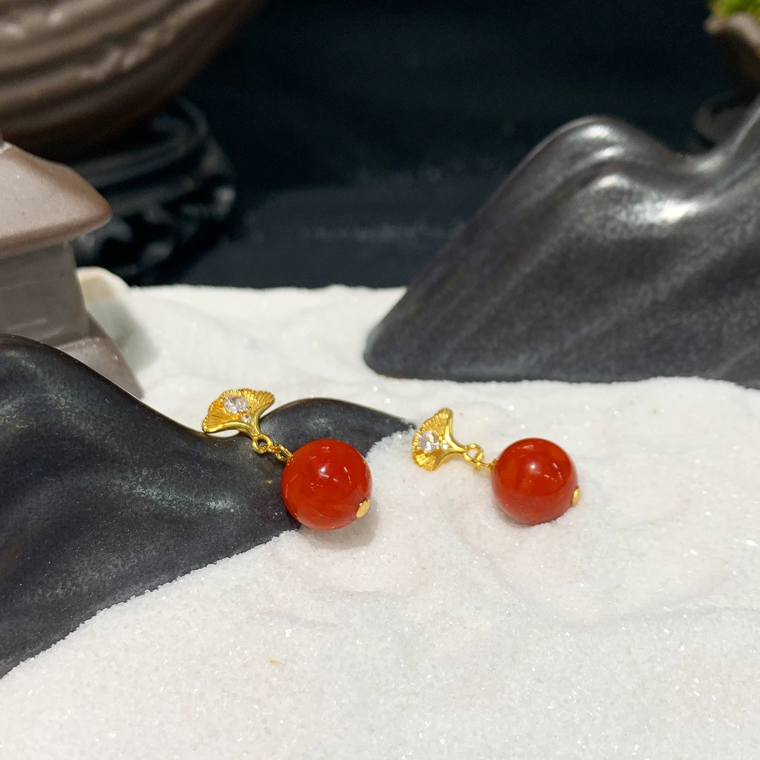 【珠宝一姐】s925南红耳环 2501010025（一件/多样性发货）