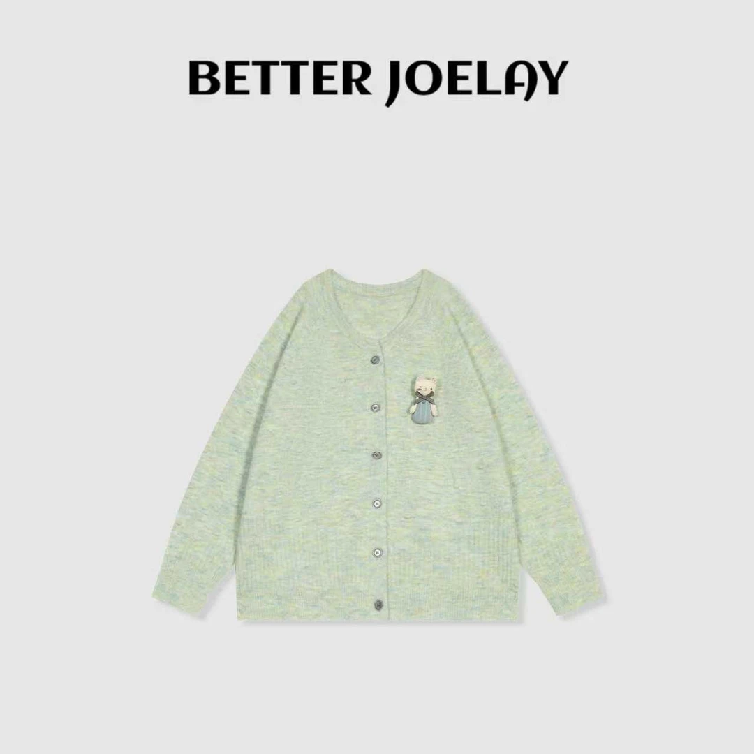BETTER JOELAY-【三粒青】含羊毛开衫针织衫圆领温柔韩版LL6173