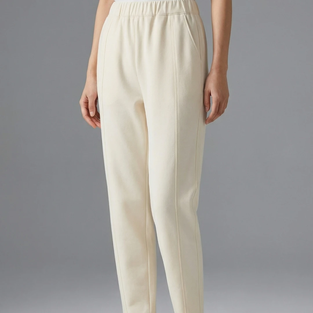 孤品裤子-全弹力松紧腰白色百搭裤子23030