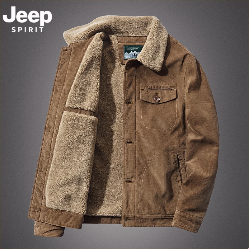JEEPSPIRIT吉普冬季新款夹克男士复古工装加绒加厚保暖棉衣男外套