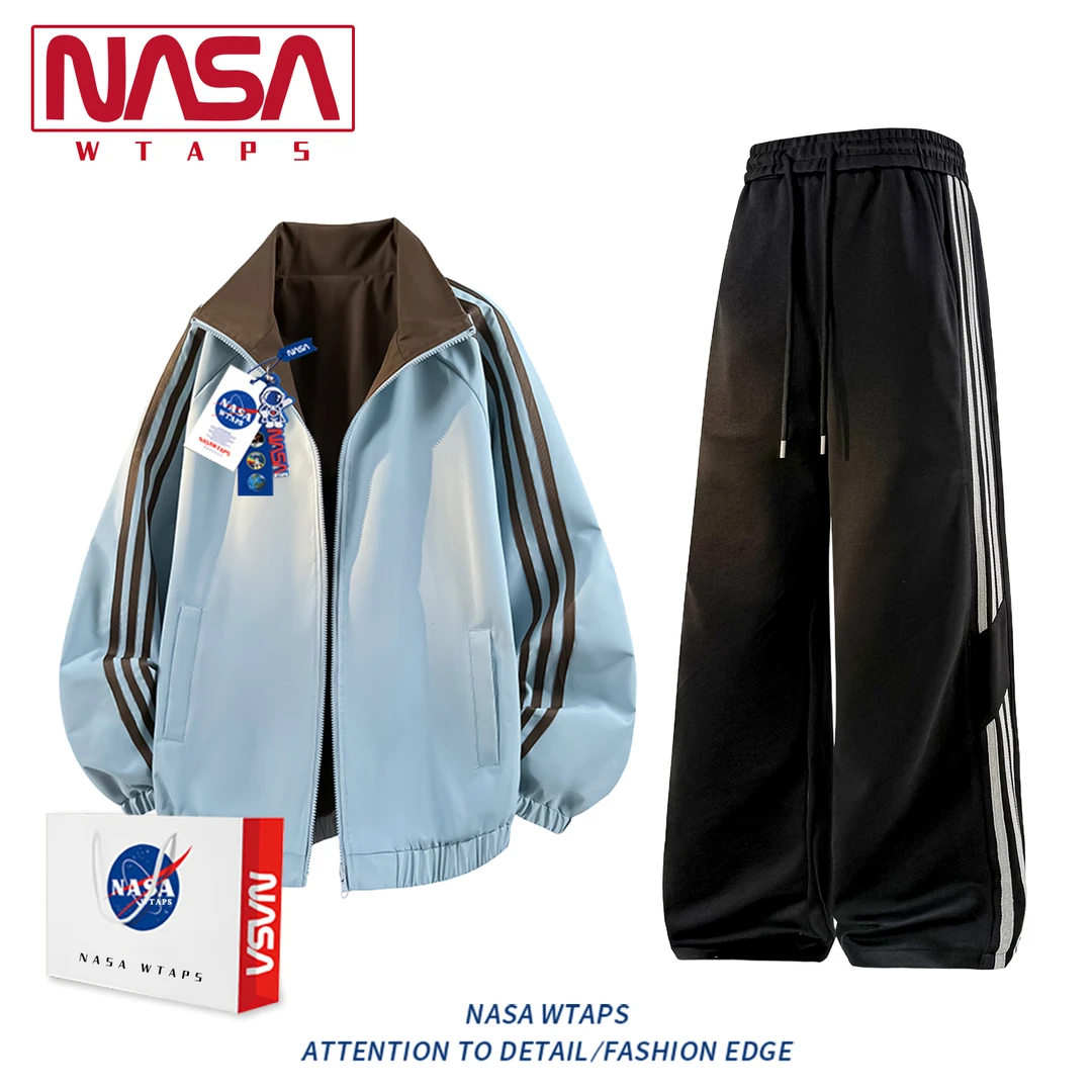 NASA WTAPS美式条纹休闲运动套装男女潮流夹克外套情侣休闲两件套
