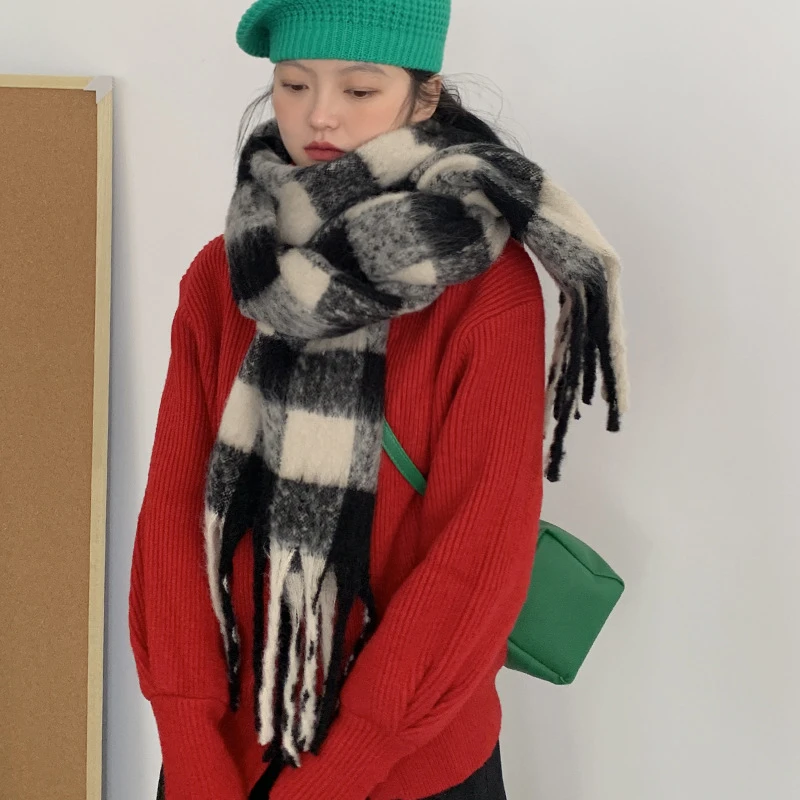 高货加厚版~虞书欣同款棋盘格子围巾女冬季百搭保暖披肩围脖学生