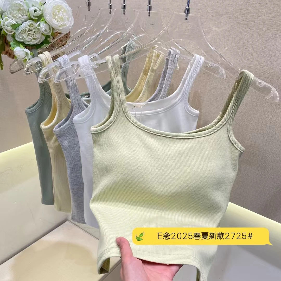 E念2725多巴胺泰式独特精致带胸垫吊带背心女2025新款夏季小上衣