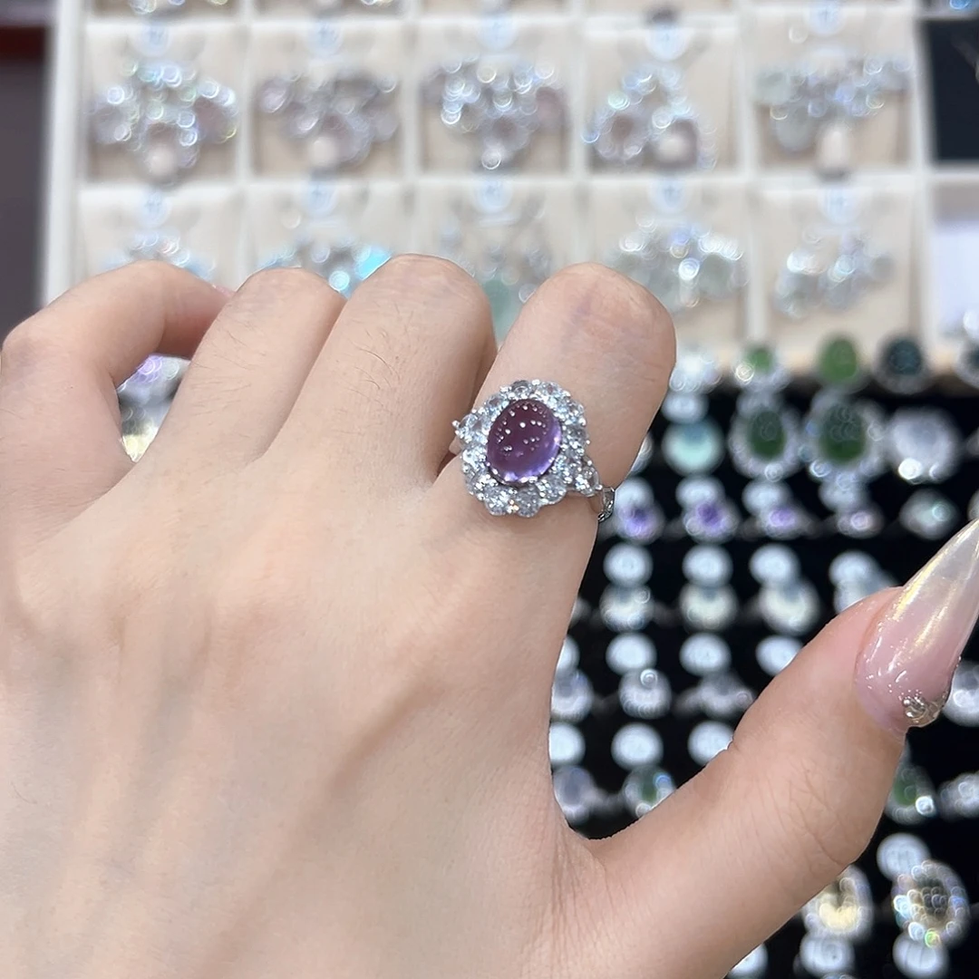 紫晶戒指银S925镶嵌戒指