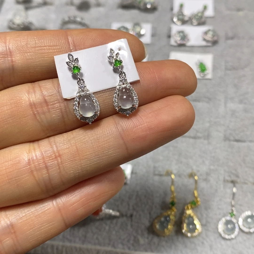 翡翠银S925镶嵌耳饰耳坠