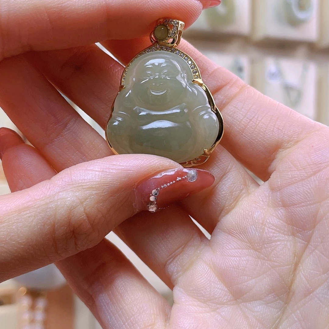 和田玉吊坠(赠链)银S925镀金镶嵌?***?