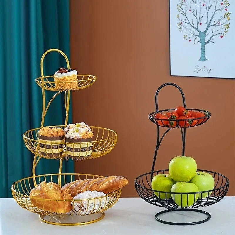 北欧风轻奢铁艺多层水果盘客厅家用水果篮欧式创意茶几收纳摆件
